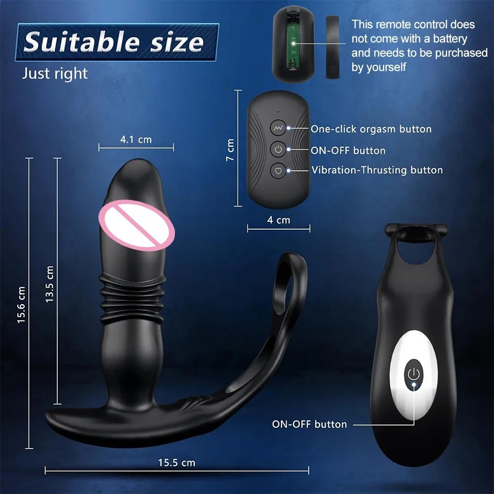 3 in 1 Anal Vibrator for Men Wireless Remote Dildo Thrusting Vibrating Prostate Massager Delay Ejaculation Lock Ring Sex Toys