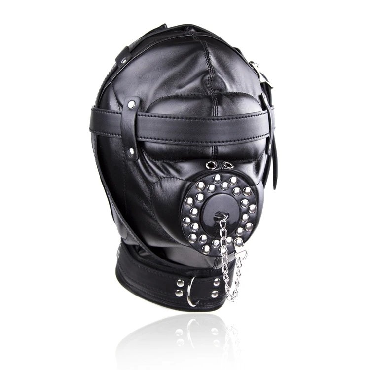 PU Leather Full Head Bondage Hood Mask Adjustable BDSM Headgear Blindfold with Chain Leash Role Play Costume Accessories PU Leather Full Head Bondage Hood Mask Adjustable BDSM Headgear Blindfold with Chain Leash Role Play Costume Accessories