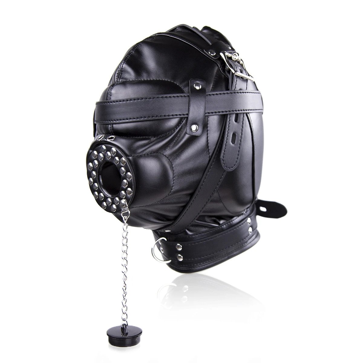 PU Leather Full Head Bondage Hood Mask Adjustable BDSM Headgear Blindfold with Chain Leash Role Play Costume Accessories PU Leather Full Head Bondage Hood Mask Adjustable BDSM Headgear Blindfold with Chain Leash Role Play Costume Accessories