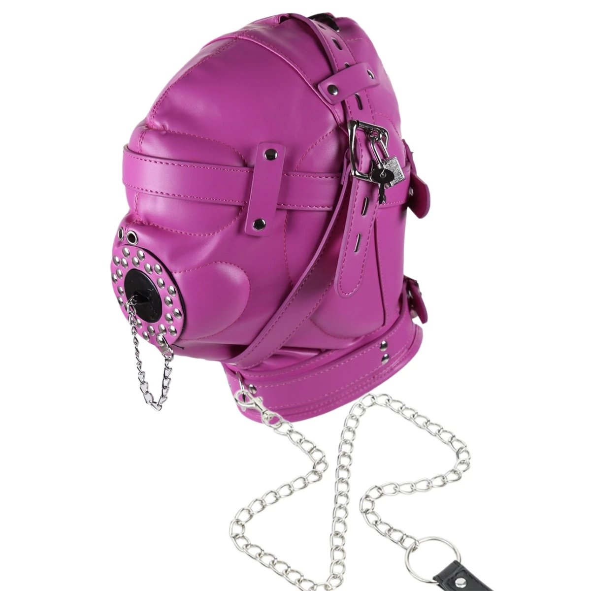 PU Leather Full Head Bondage Hood Mask Adjustable BDSM Headgear Blindfold with Chain Leash Role Play Costume Accessories PU Leather Full Head Bondage Hood Mask Adjustable BDSM Headgear Blindfold with Chain Leash Role Play Costume Accessories