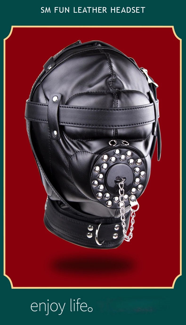 PU Leather Full Head Bondage Hood Mask Adjustable BDSM Headgear Blindfold with Chain Leash Role Play Costume Accessories PU Leather Full Head Bondage Hood Mask Adjustable BDSM Headgear Blindfold with Chain Leash Role Play Costume Accessories