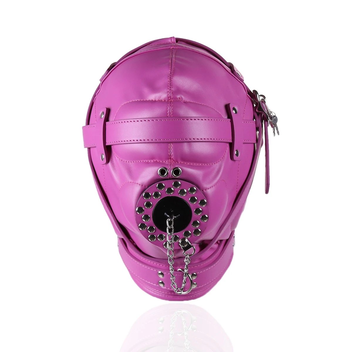 PU Leather Full Head Bondage Hood Mask Adjustable BDSM Headgear Blindfold with Chain Leash Role Play Costume Accessories PU Leather Full Head Bondage Hood Mask Adjustable BDSM Headgear Blindfold with Chain Leash Role Play Costume Accessories