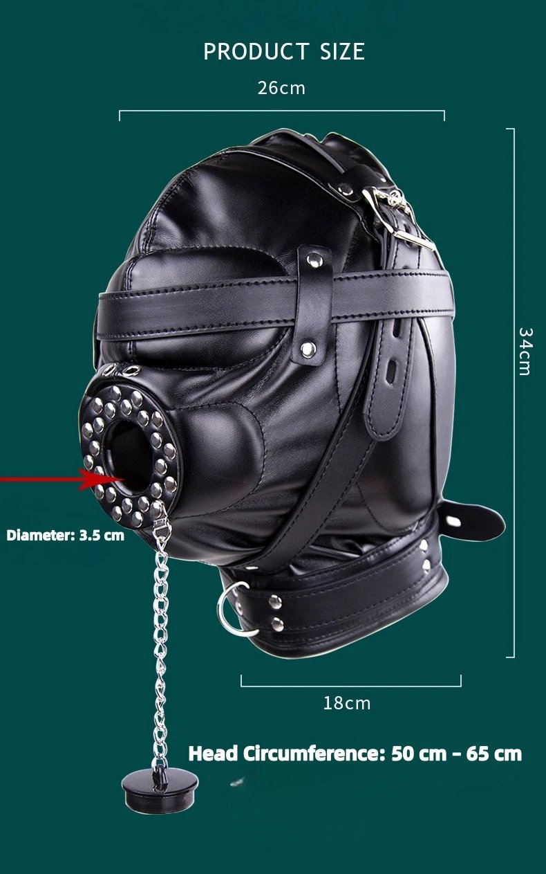 PU Leather Full Head Bondage Hood Mask Adjustable BDSM Headgear Blindfold with Chain Leash Role Play Costume Accessories PU Leather Full Head Bondage Hood Mask Adjustable BDSM Headgear Blindfold with Chain Leash Role Play Costume Accessories