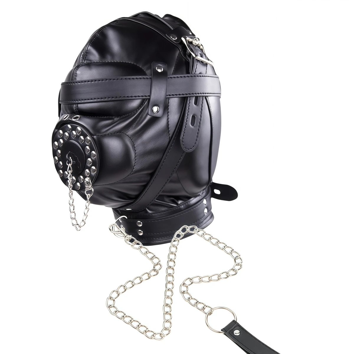 PU Leather Full Head Bondage Hood Mask Adjustable BDSM Headgear Blindfold with Chain Leash Role Play Costume Accessories PU Leather Full Head Bondage Hood Mask Adjustable BDSM Headgear Blindfold with Chain Leash Role Play Costume Accessories