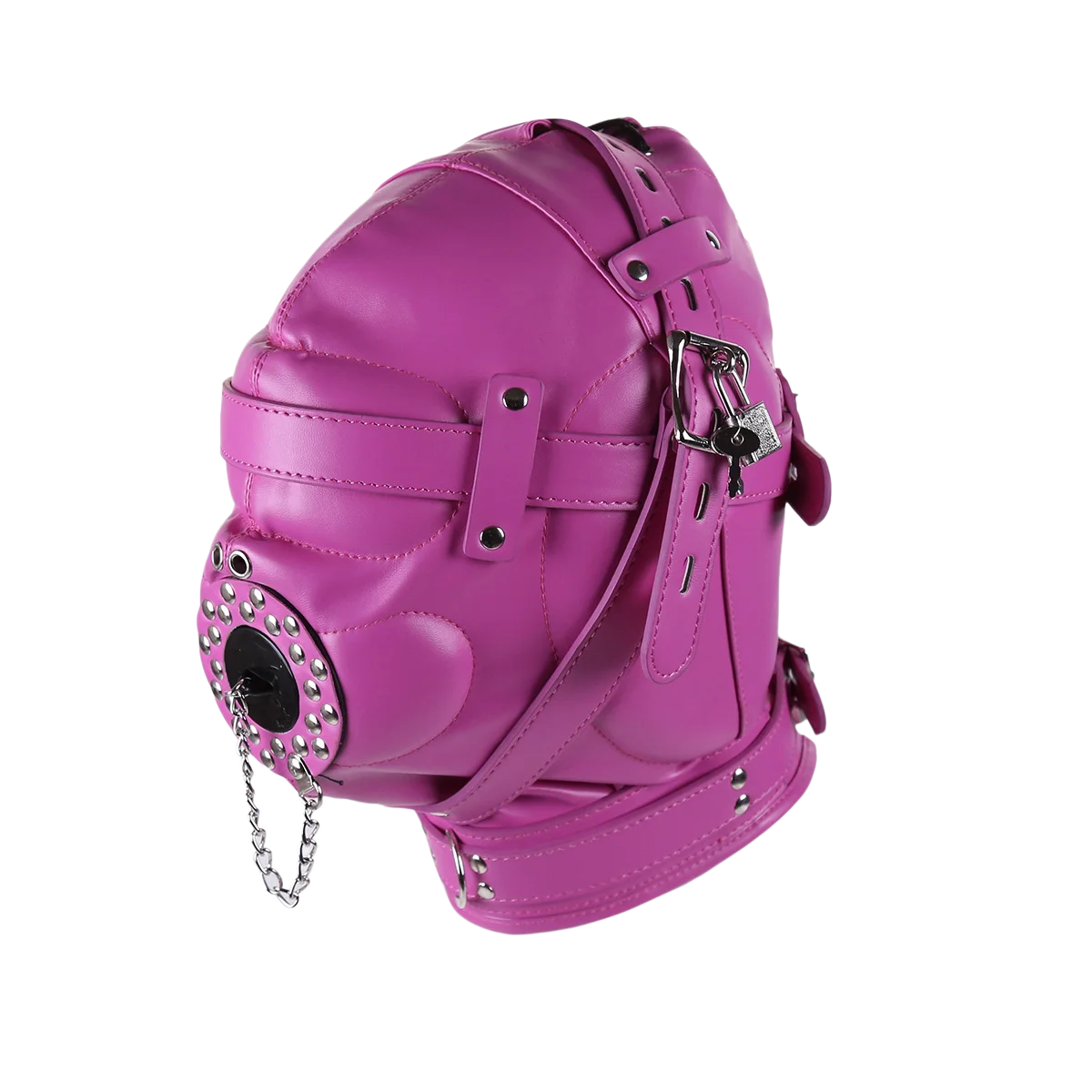 PU Leather Full Head Bondage Hood Mask Adjustable BDSM Headgear Blindfold with Chain Leash Role Play Costume Accessories PU Leather Full Head Bondage Hood Mask Adjustable BDSM Headgear Blindfold with Chain Leash Role Play Costume Accessories