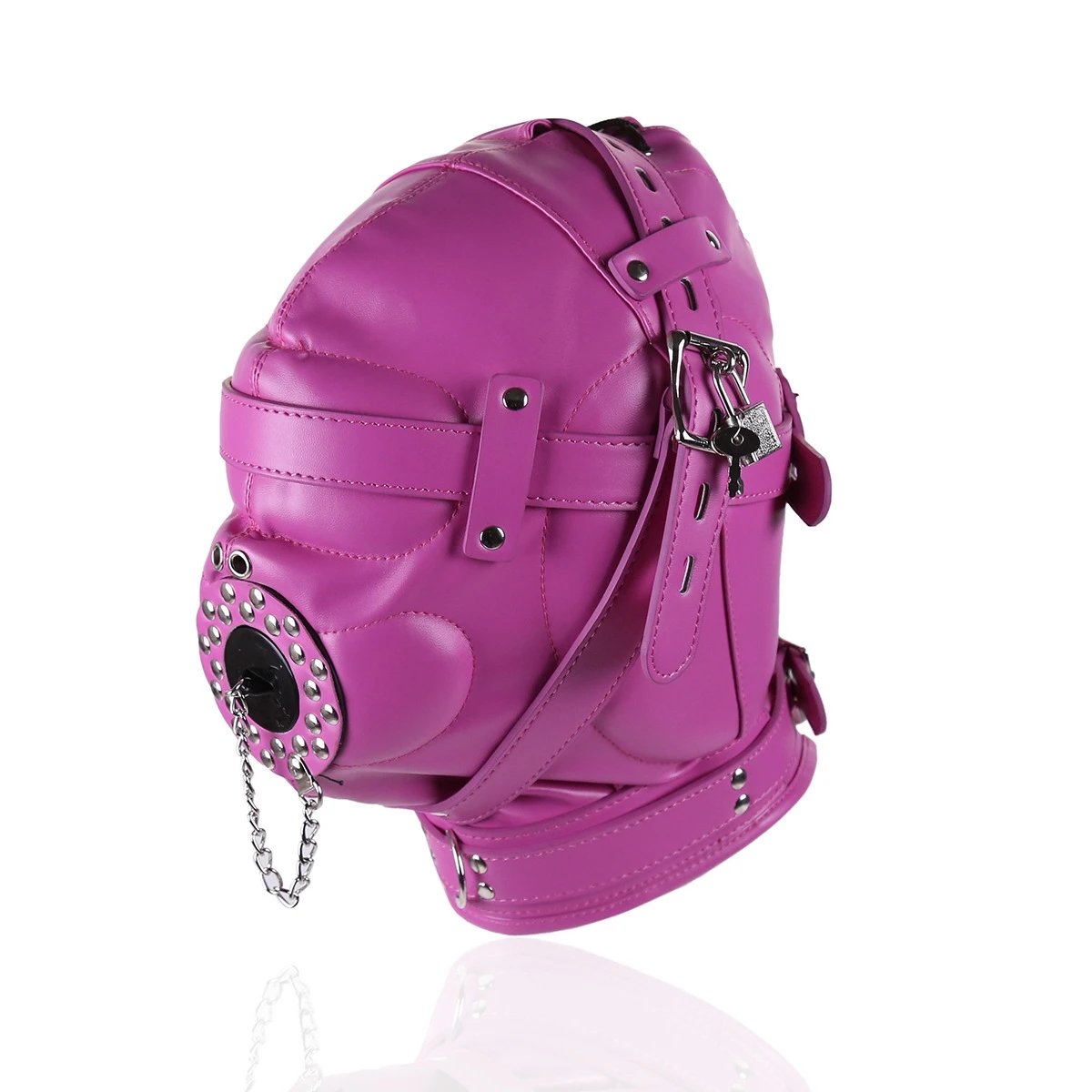 PU Leather Full Head Bondage Hood Mask Adjustable BDSM Headgear Blindfold with Chain Leash Role Play Costume Accessories PU Leather Full Head Bondage Hood Mask Adjustable BDSM Headgear Blindfold with Chain Leash Role Play Costume Accessories