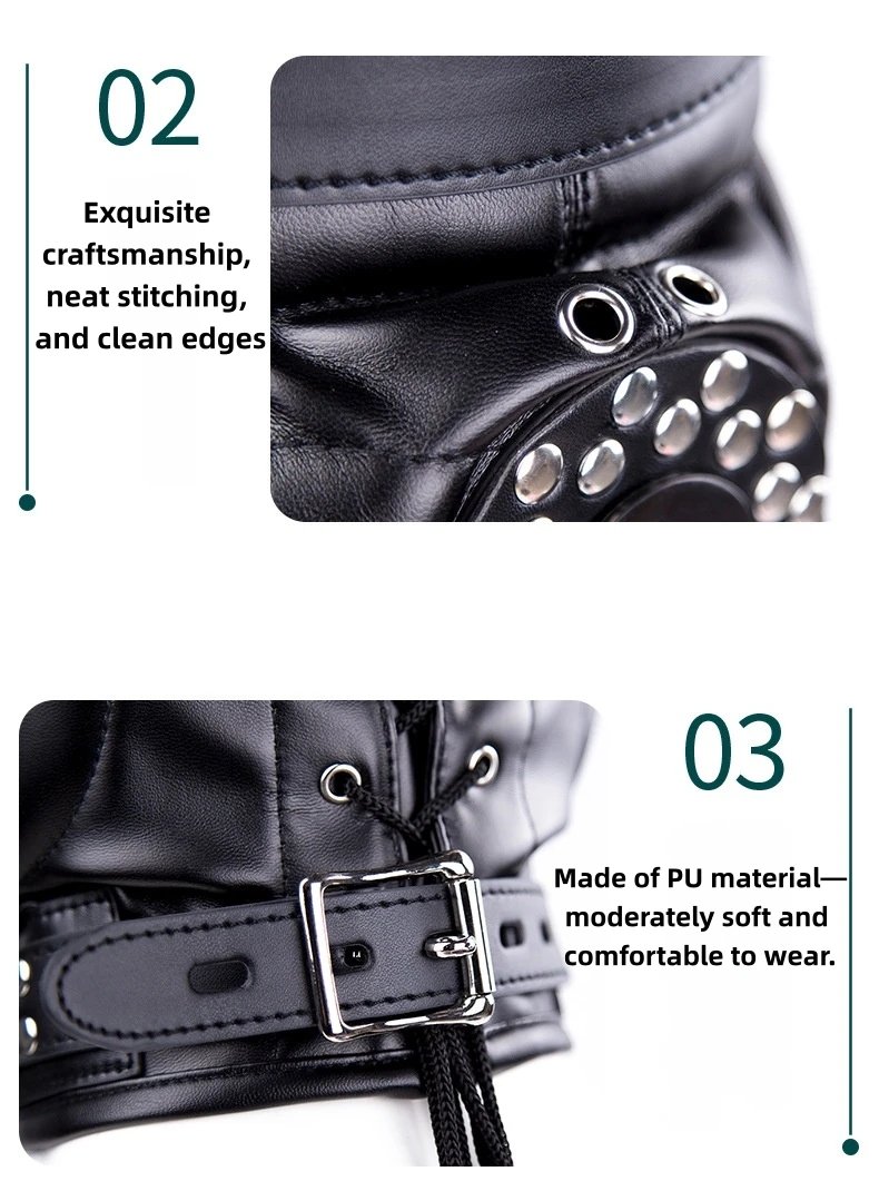 PU Leather Full Head Bondage Hood Mask Adjustable BDSM Headgear Blindfold with Chain Leash Role Play Costume Accessories PU Leather Full Head Bondage Hood Mask Adjustable BDSM Headgear Blindfold with Chain Leash Role Play Costume Accessories
