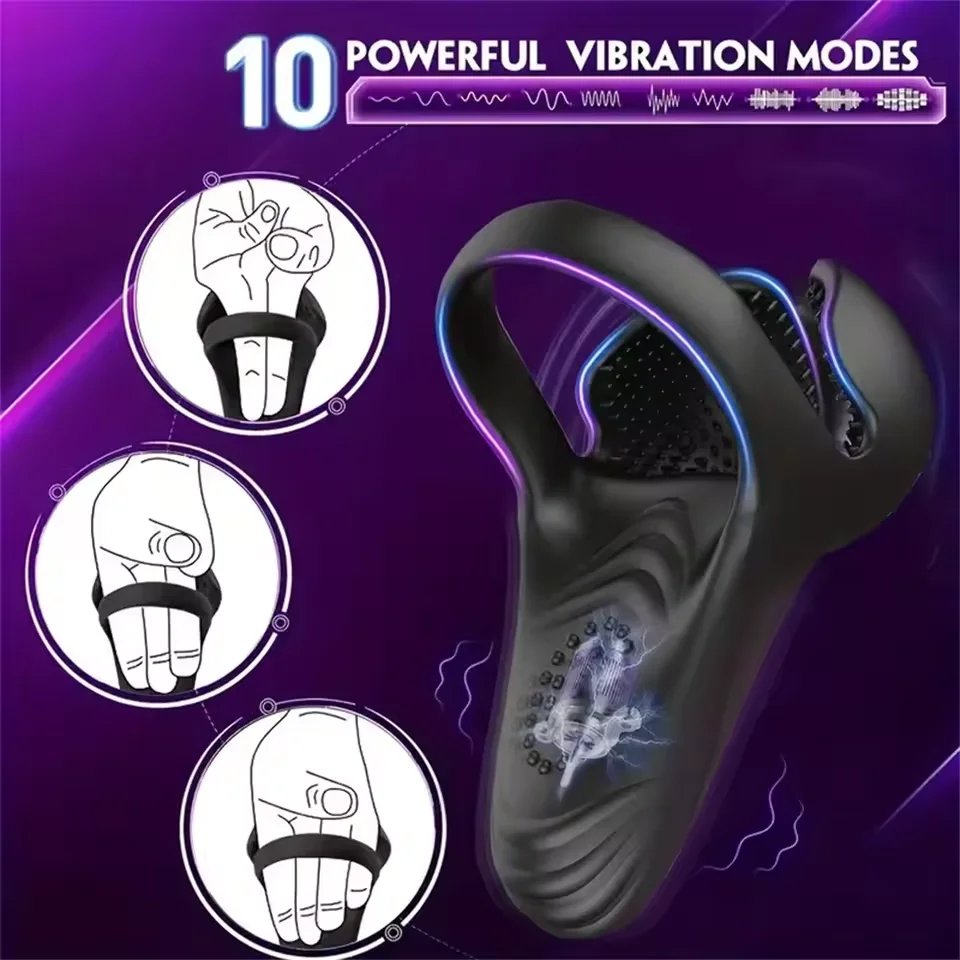 Wireless Vibrating Cock Ring Male Remote Control Penis Ring Ejaculation Delay Testicle Stimulator Adult Sex Toy for Men Couple