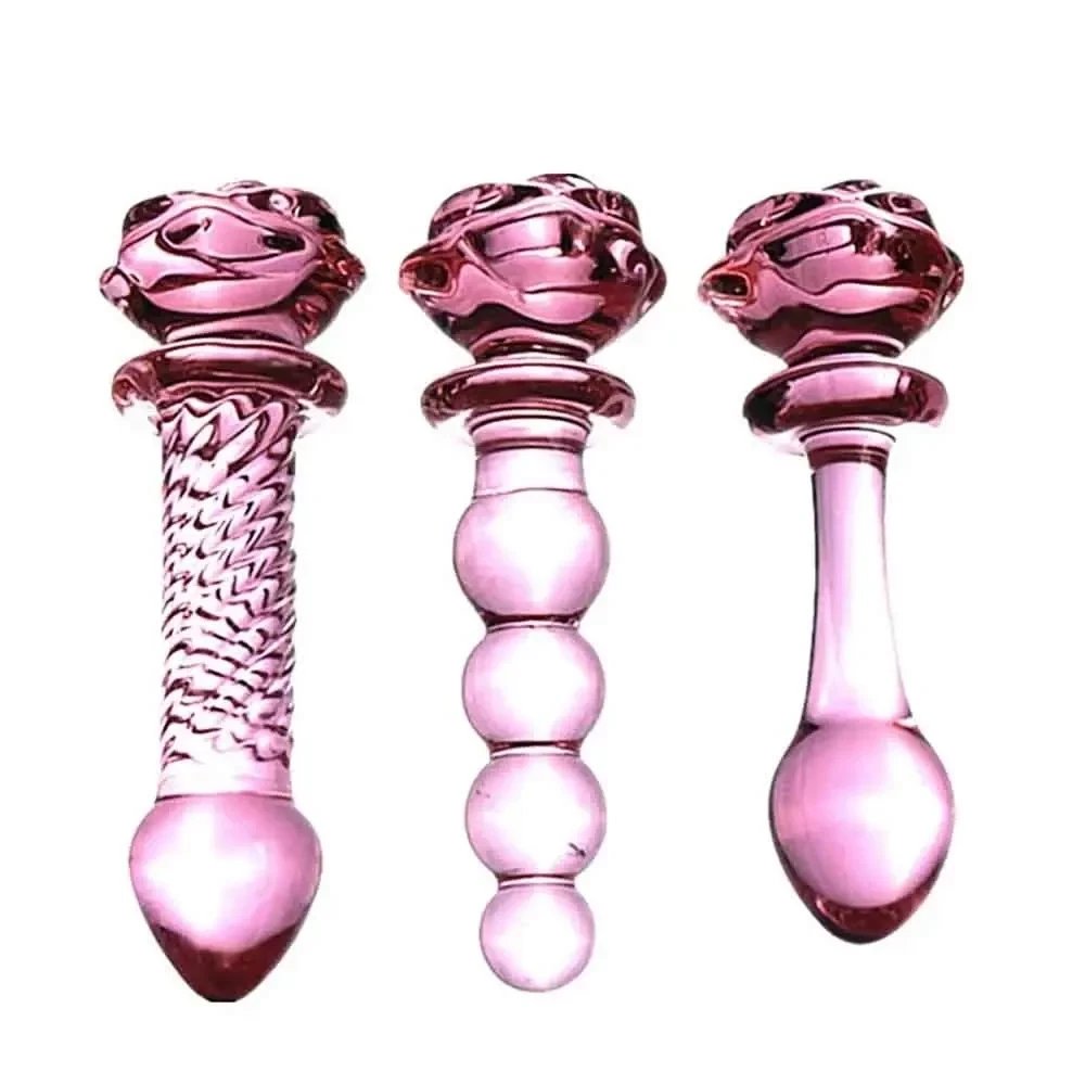 Pink Glass Anal Plug Cute Glass Anal Dildos For Women Smooth Glass Butt Plug Prostate Massage G-Spot Stimulation Sex Toy