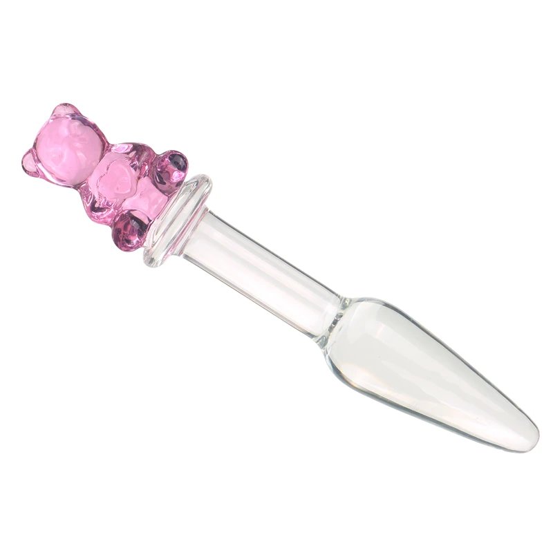 Cute Bear Head Glass Crystal Dildos Anal Plug Beads Fake Penis Vaginal Pleasure Wand Sex Products For Women Unisex Sex Toys