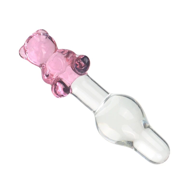 Cute Bear Head Glass Crystal Dildos Anal Plug Beads Fake Penis Vaginal Pleasure Wand Sex Products For Women Unisex Sex Toys
