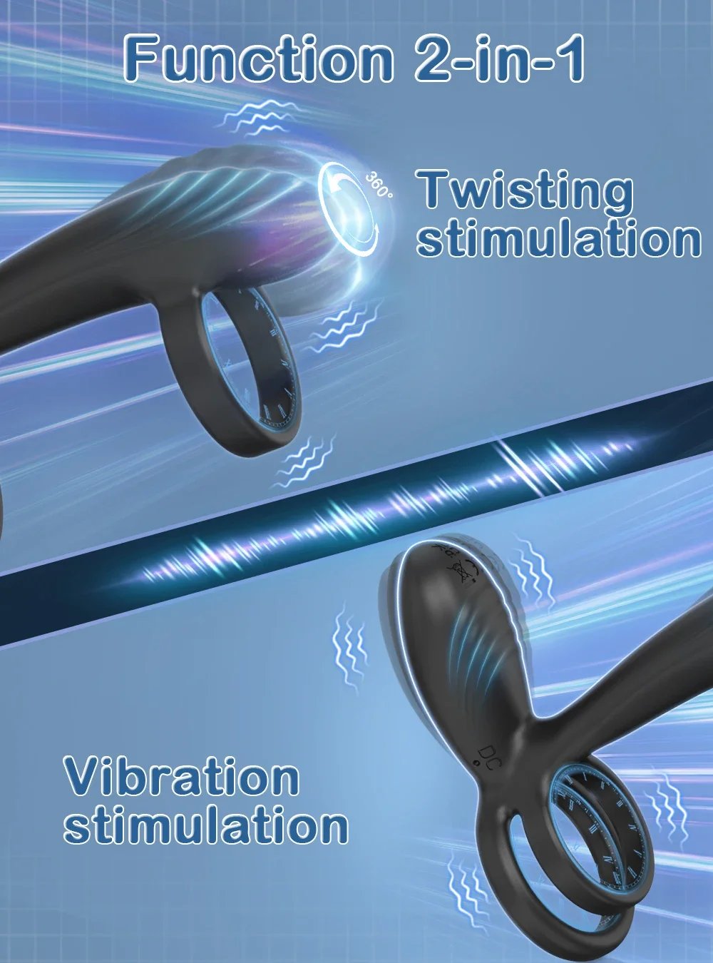 Vibrating Cock Ring with 360&deg; Twisting G-Spot Stimulator Remote Control Penis Ring Couple Sex Toy Vibrator for Men Women